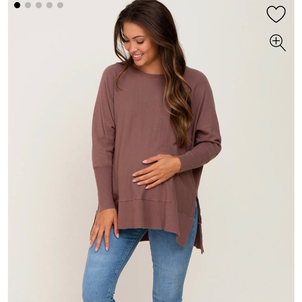 Mocha Dolman Sleeve Side Slit Maternity Sweater